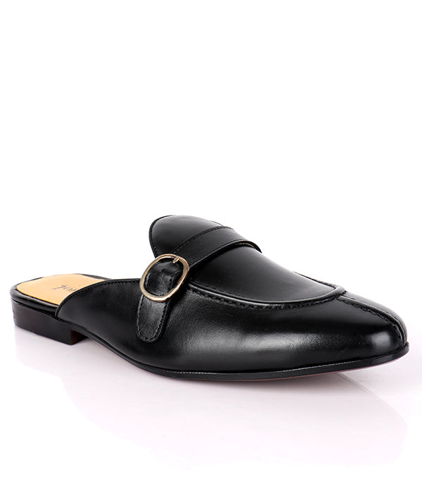 John Foster Buckled Leather Men's Mules|Black