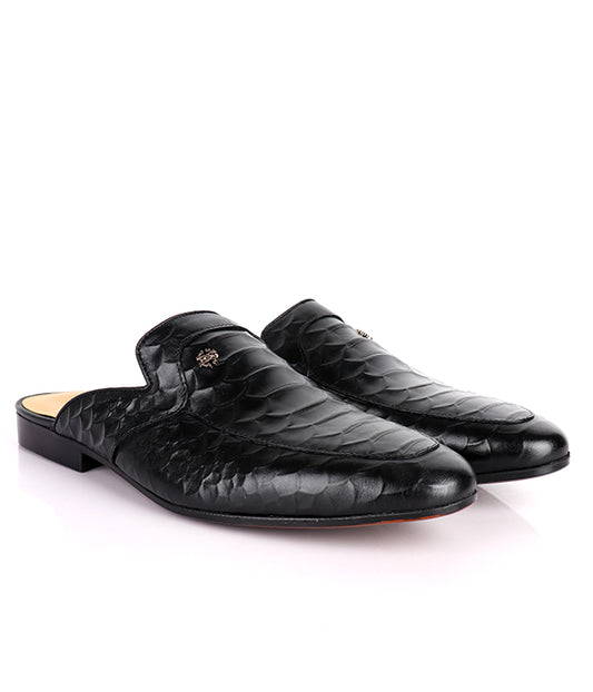 John Foster Croc Design Leather mules |Black