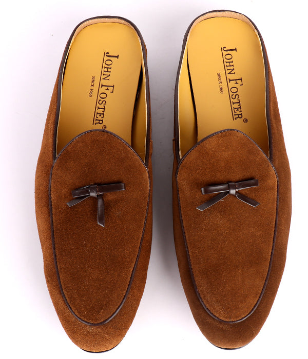 John Foster Suede Bow Design Mule|Brown