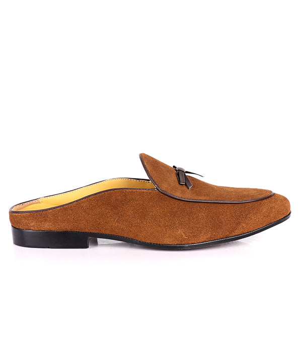 John Foster Suede Bow Design Mule|Brown