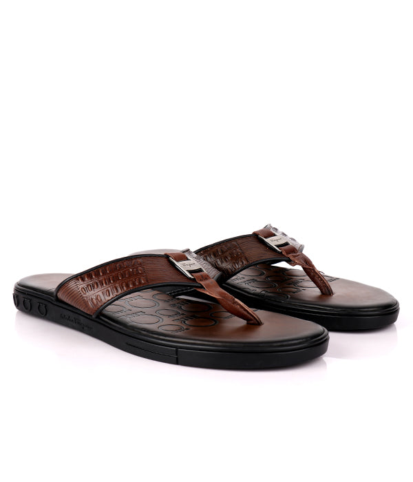 Ferragamo Silver Croc Flip Flop | Brown