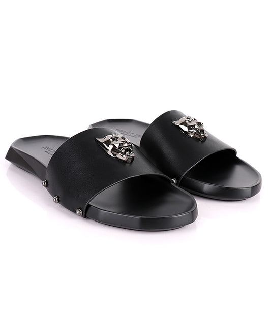 P.Plein Styled Footbed Cover Slide|Black