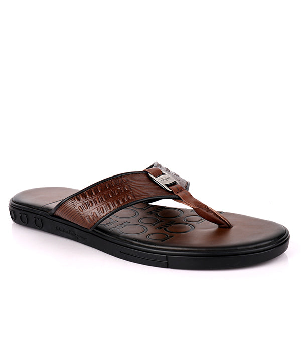 Ferragamo Silver Croc Flip Flop | Brown