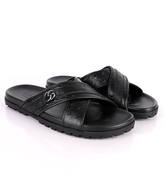 GG Logo Crisscross Slippers|Black