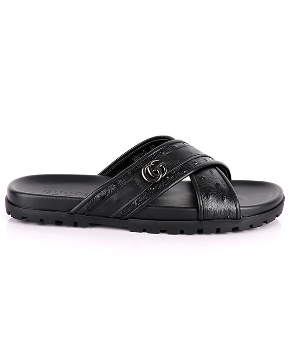 GG Logo Crisscross Slippers|Black
