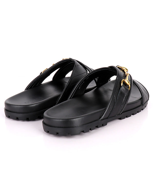 GG HorseBit-Crisscross Slippers|Black