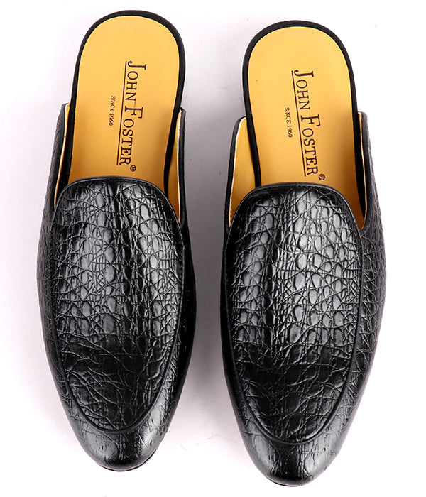 John Foster Seamless Croc Textured Design Mule|Black