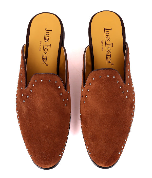 John Foster Stoned Suede Men's Leather Mule|Brown