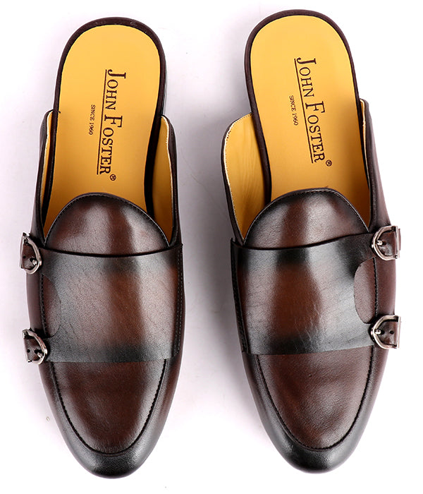 John Foster Monk Strap Mules|Coffee