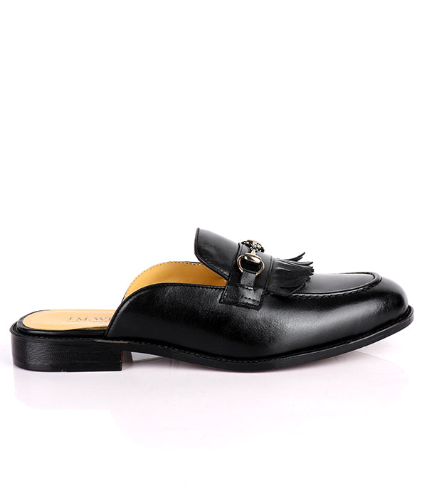 John Foster Kiltie Horsebit Black Calfskin Men's Mules