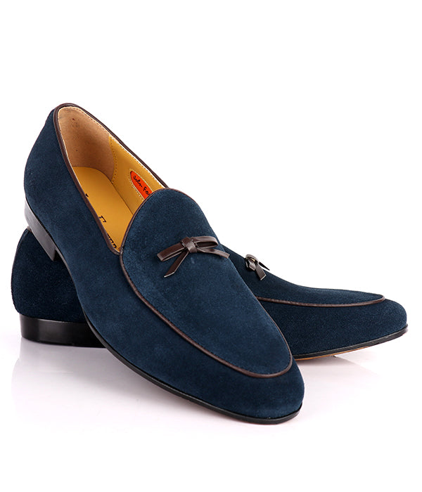 John Foster Bow Design Suede Loafers | Navy Blue