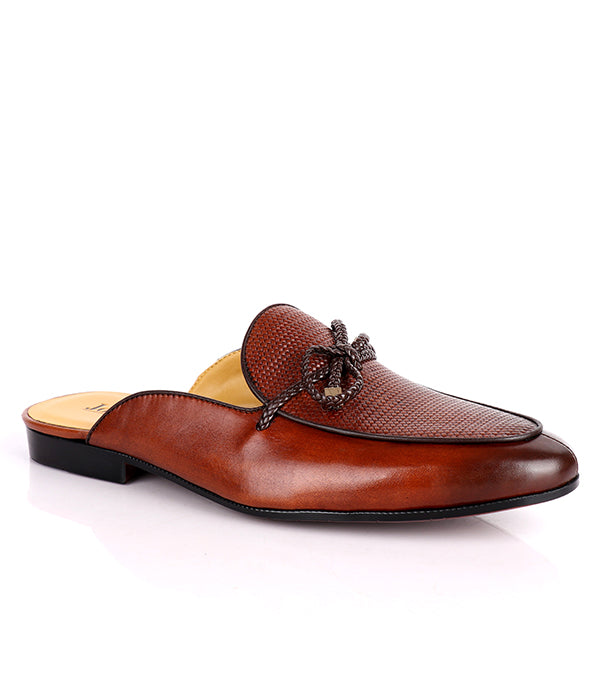 John Foster Dotted Bow Design Genuine Leather Mule|Brown