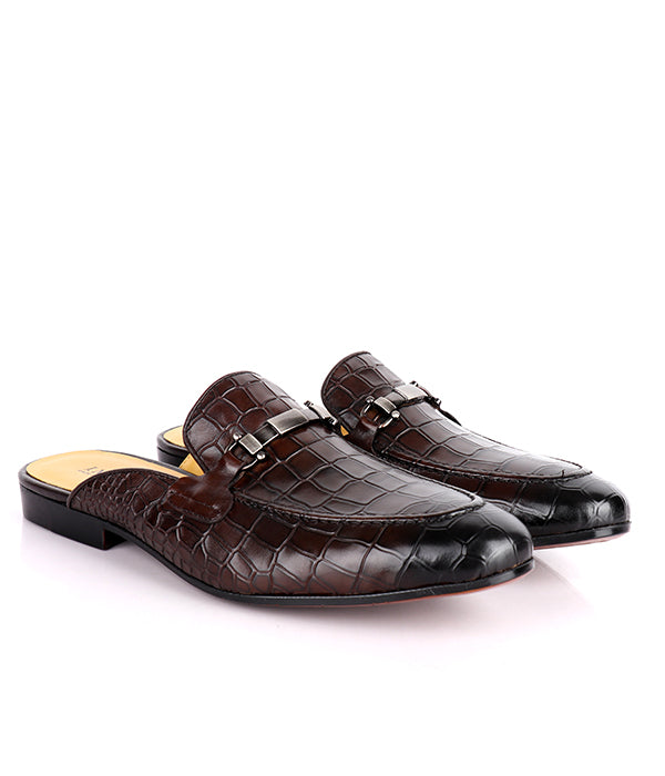 John Foster Croc Horsebit Mule | Coffee Brown