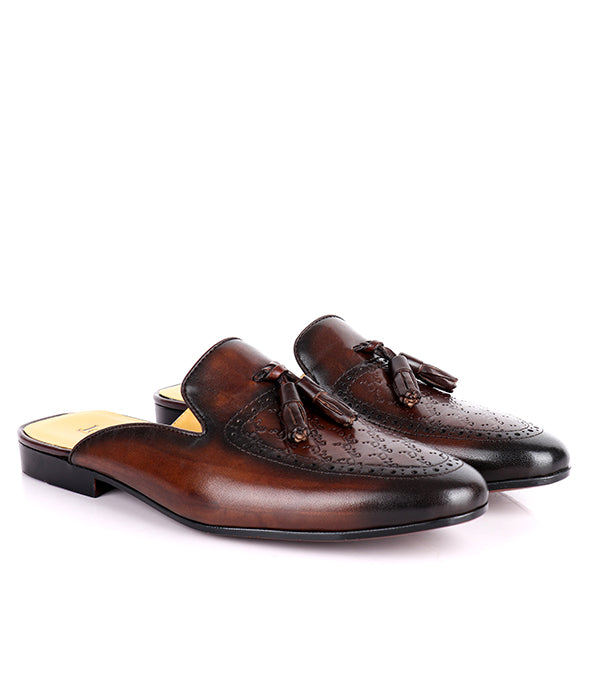 John Foster Brogues Tassel Men's Mules|Brown