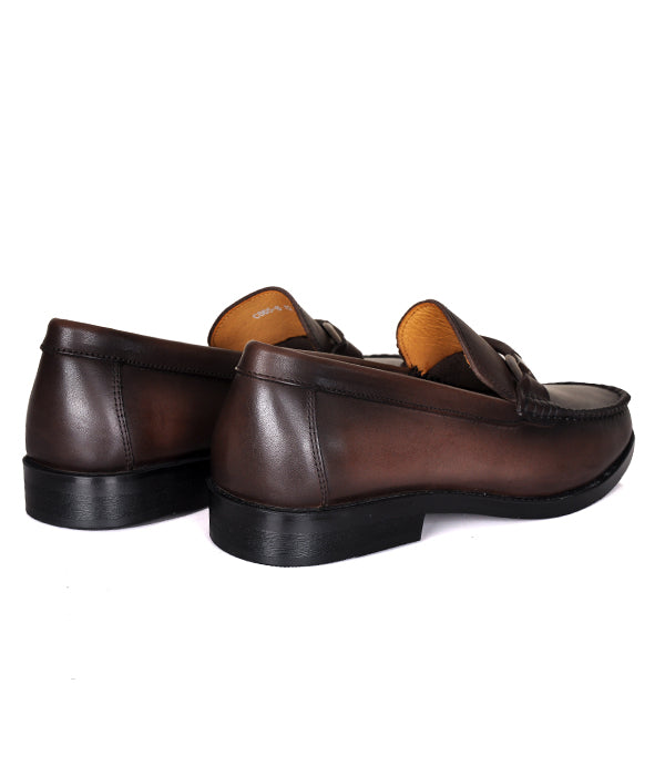 Coffee Horse-Bit Leather Loafers