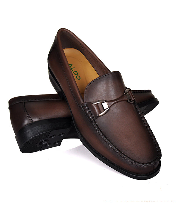 Coffee Horse-Bit Leather Loafers