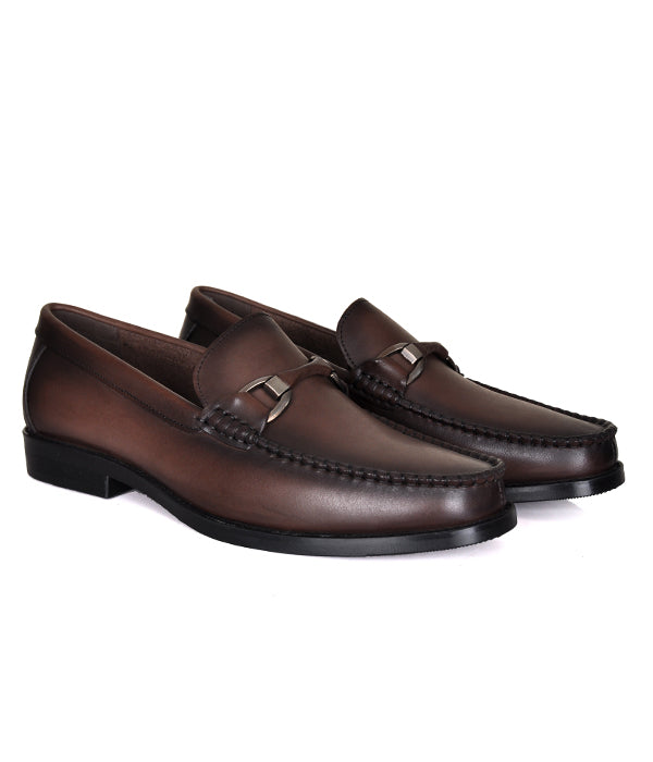 Coffee Horse-Bit Leather Loafers