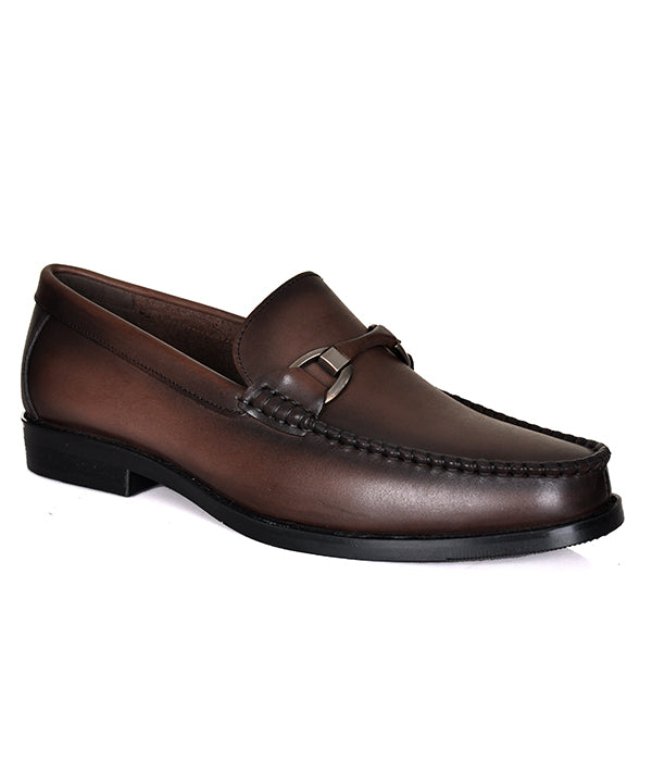 Coffee Horse-Bit Leather Loafers