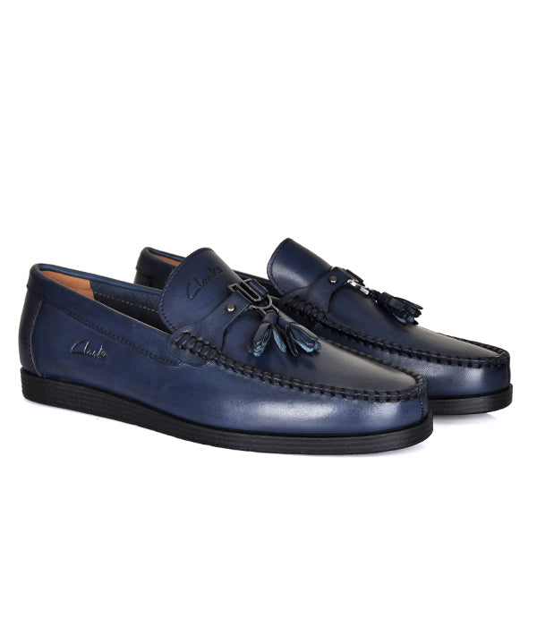 Clarks Blue Tassels Leather Loafers With Horse-Bit