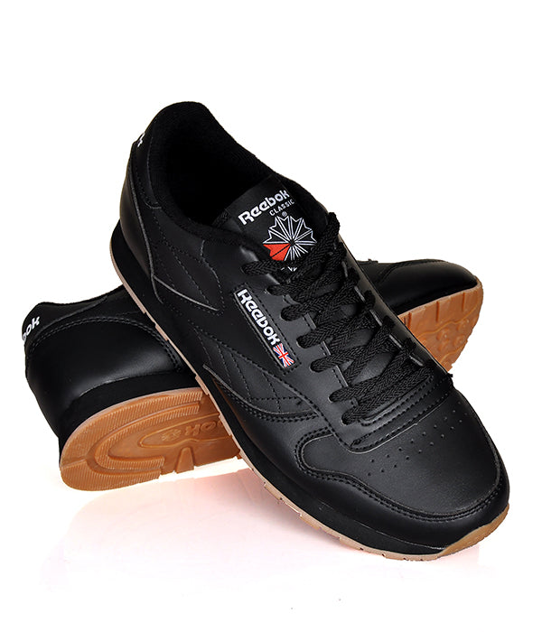 Reebok Classic Leather Black Gum Sole Casual Mens Sneakers