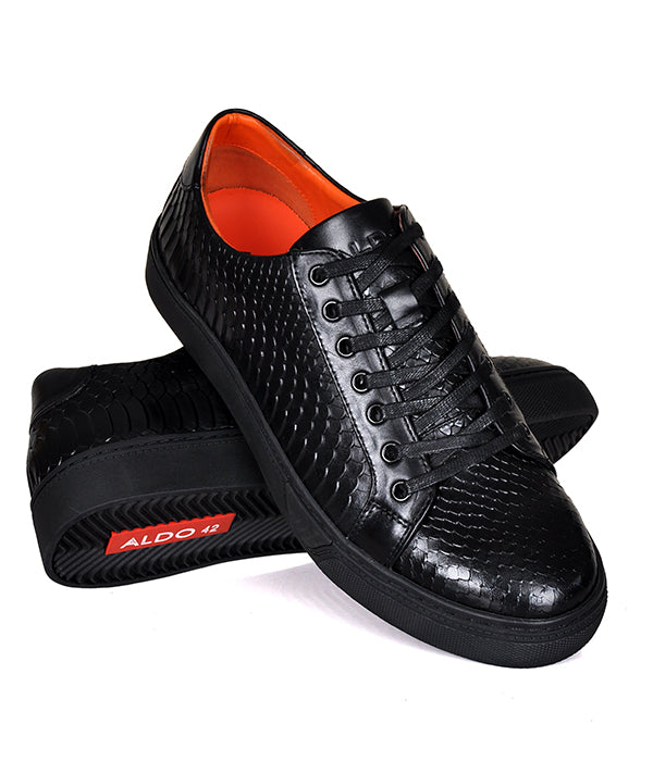 Aldo Croc Leather Black Lace-up Shoes