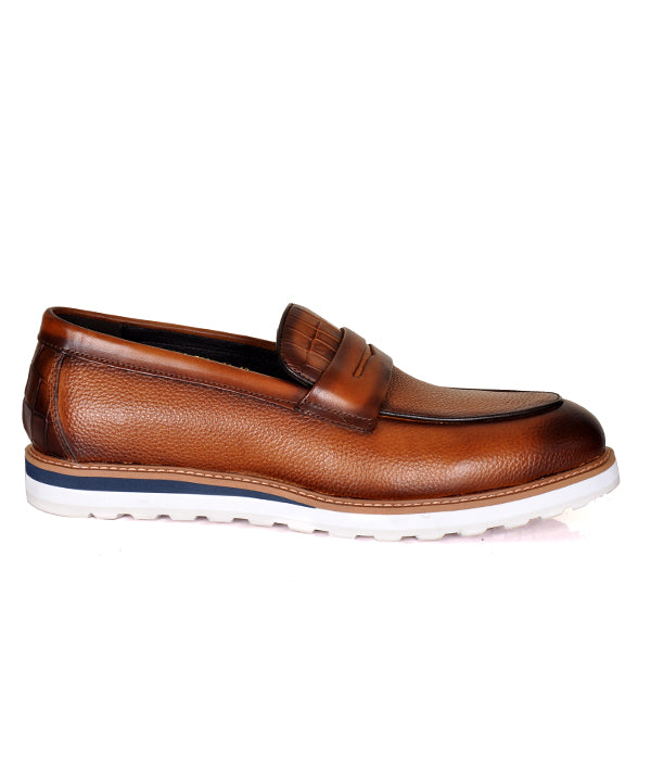 Croc Leather Brown Penny Loafers