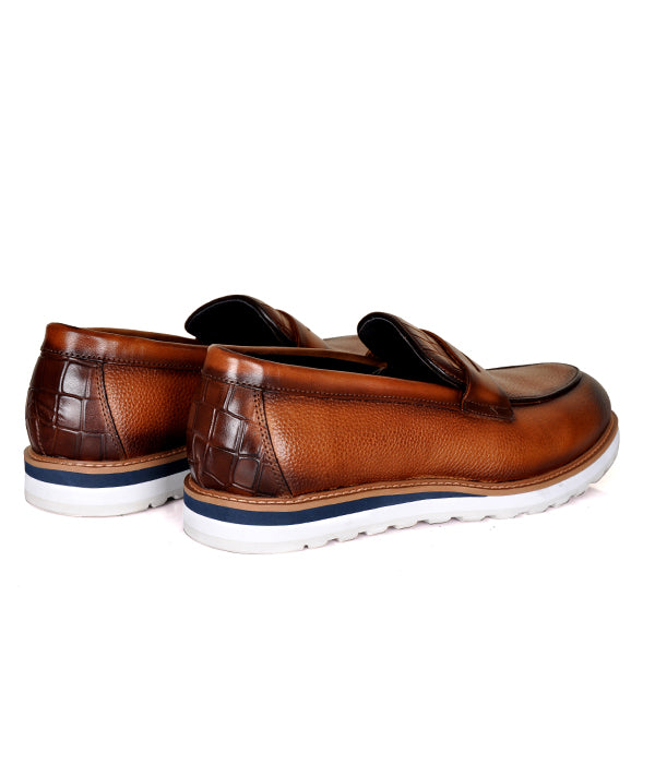 Croc Leather Brown Penny Loafers