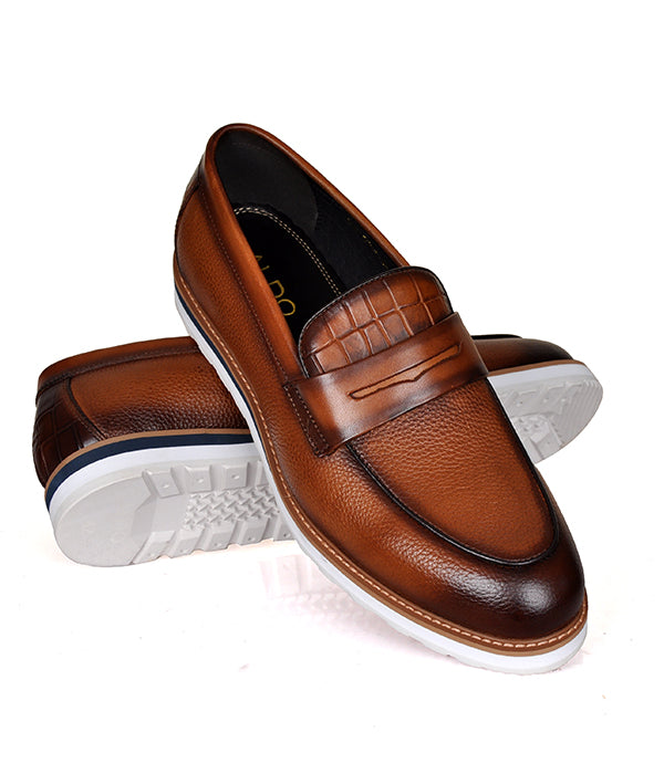 Croc Leather Brown Penny Loafers