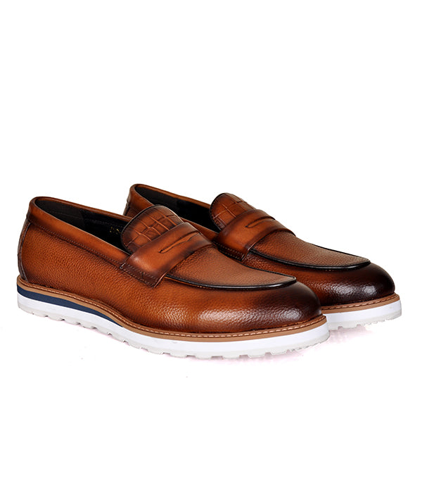 Croc Leather Brown Penny Loafers