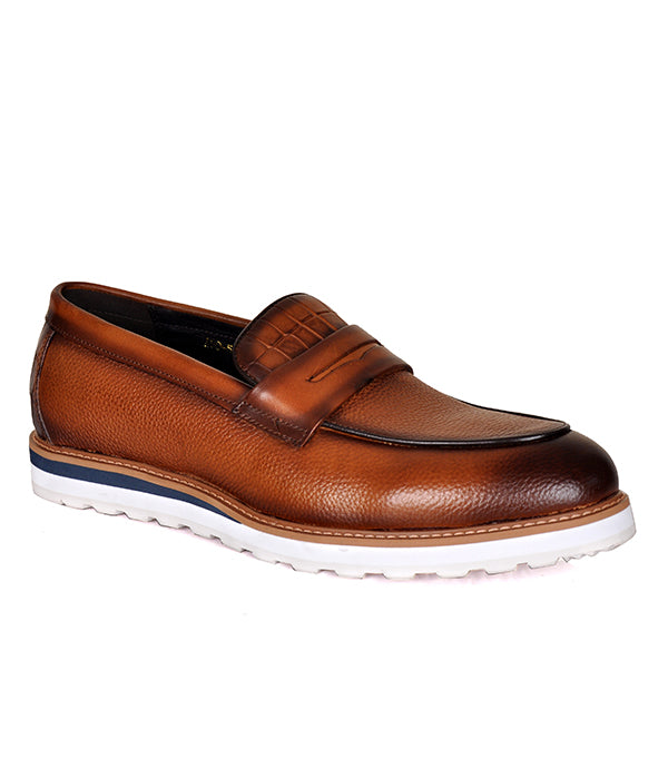 Croc Leather Brown Penny Loafers