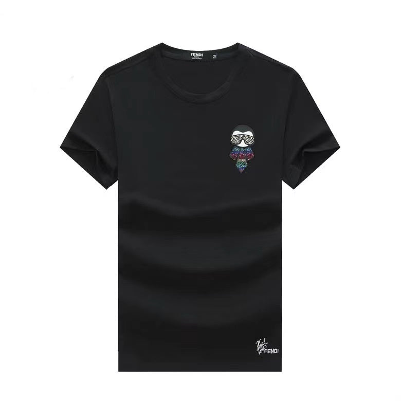 Fendi Crew Neck Men's Cotton T-shirt|Black