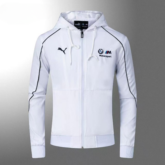 Motorsport white hooded zipper  jacket