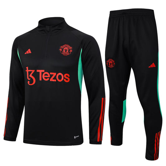Manchester United Zipper Sweatshirt Kit(Top+Pants) Black 2023/24