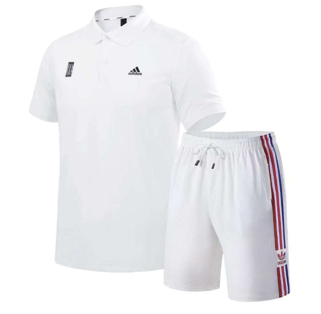 Adidas Buttoned Collar T & Short Set Men's -White