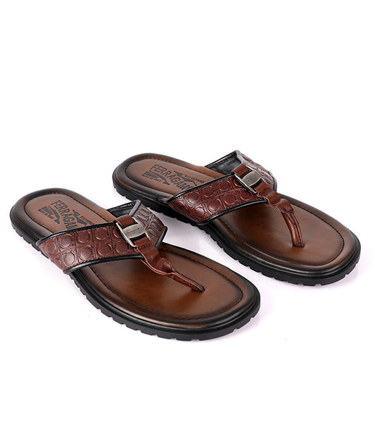 Ferragamo Silver Logo Flip Flop | Brown