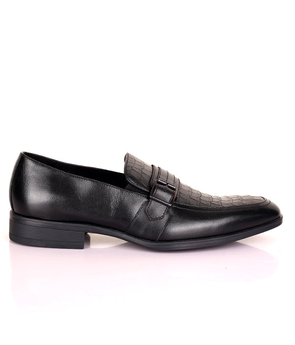 Kenneth Cole Croc Design Single Buckle Loafers Leather Shoes|Black