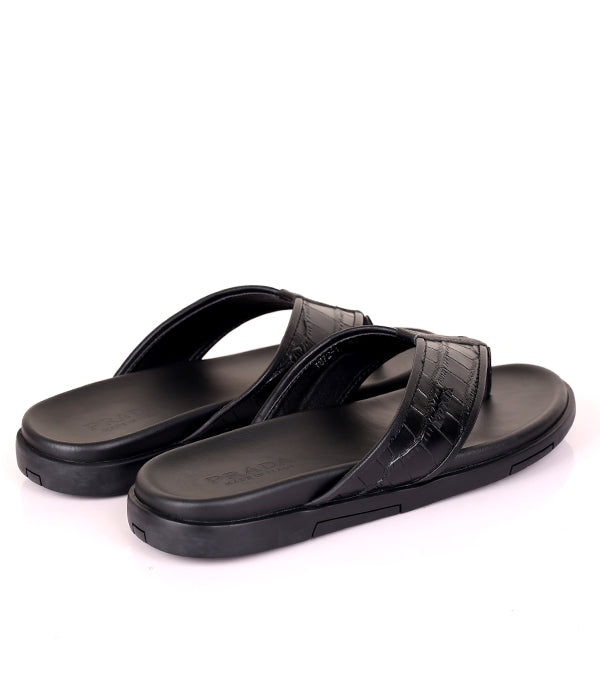 P Croc Design Thong Slipper|Black