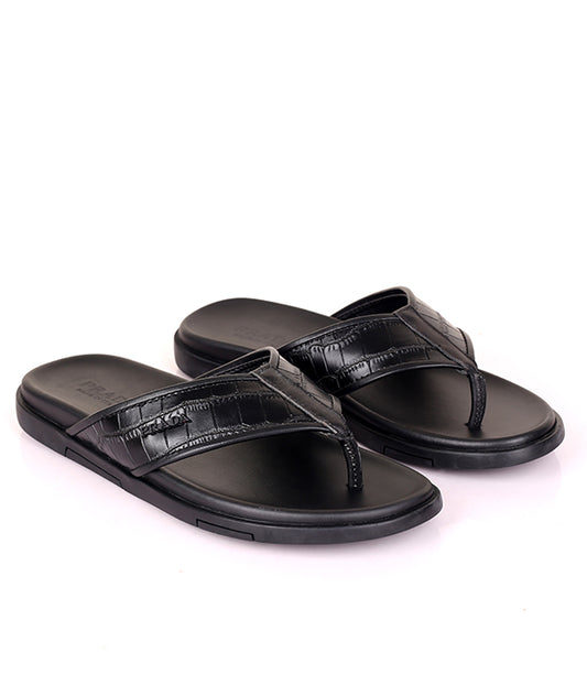 P Croc Design Thong Slipper|Black