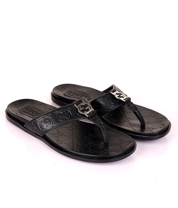 GG Imprinted Lettering Thong Slipper|Black