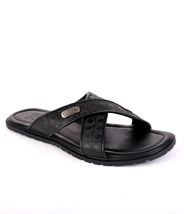 S F crisscross embossed slippers | Black