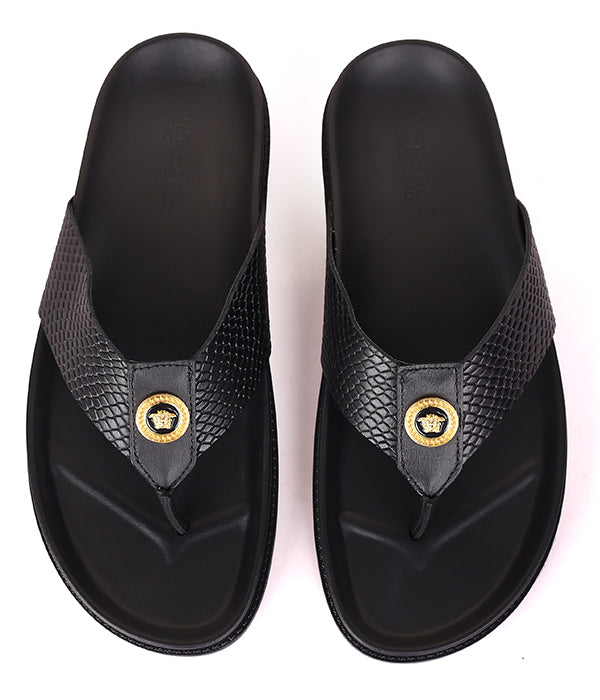 Medusa Croc Design Thong  Slipper|Black