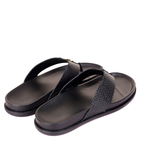 Medusa Croc Design Thong  Slipper|Black