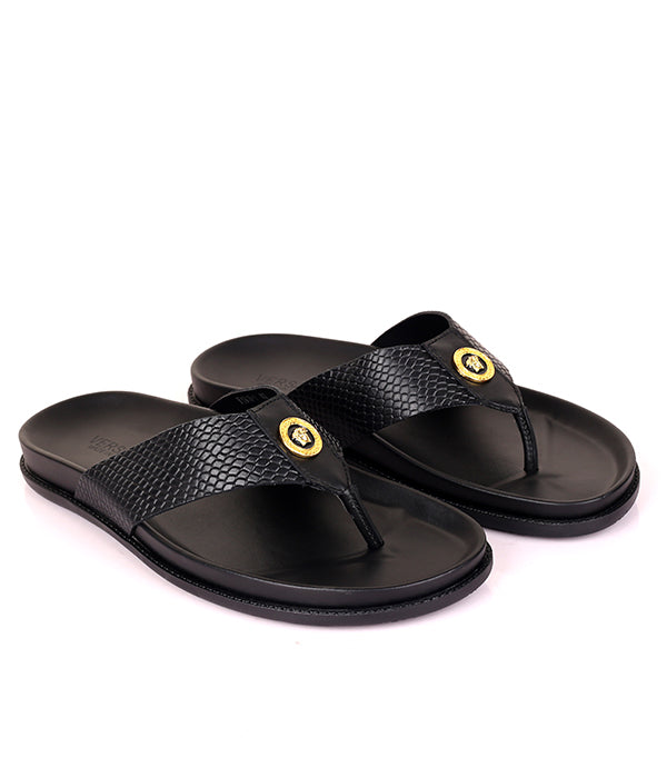 Medusa Croc Design Thong  Slipper|Black