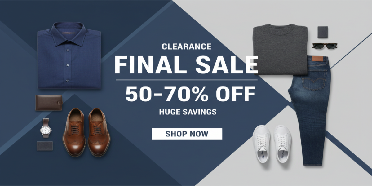 generate clearance sales website banner for mens fashion website 