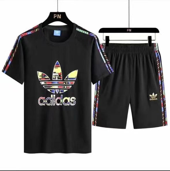 Adidas Summer Outfit Multicolor Logo T-shirt and Short | Black