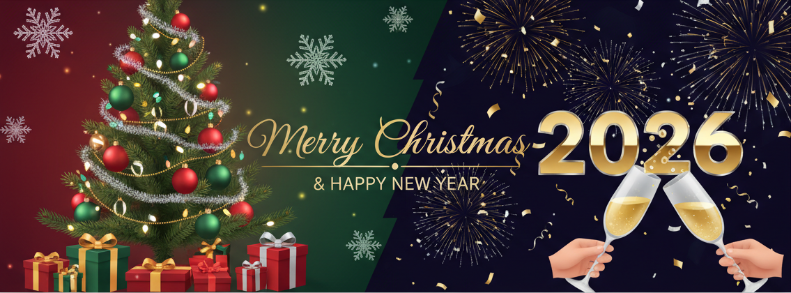 make a merry christmas and happy new year banner for the website.