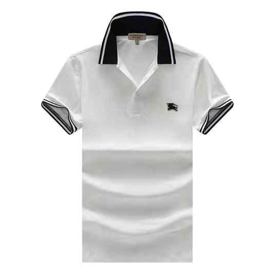Burberry  Black Collar Men's Polo Shirt-Cotton|White