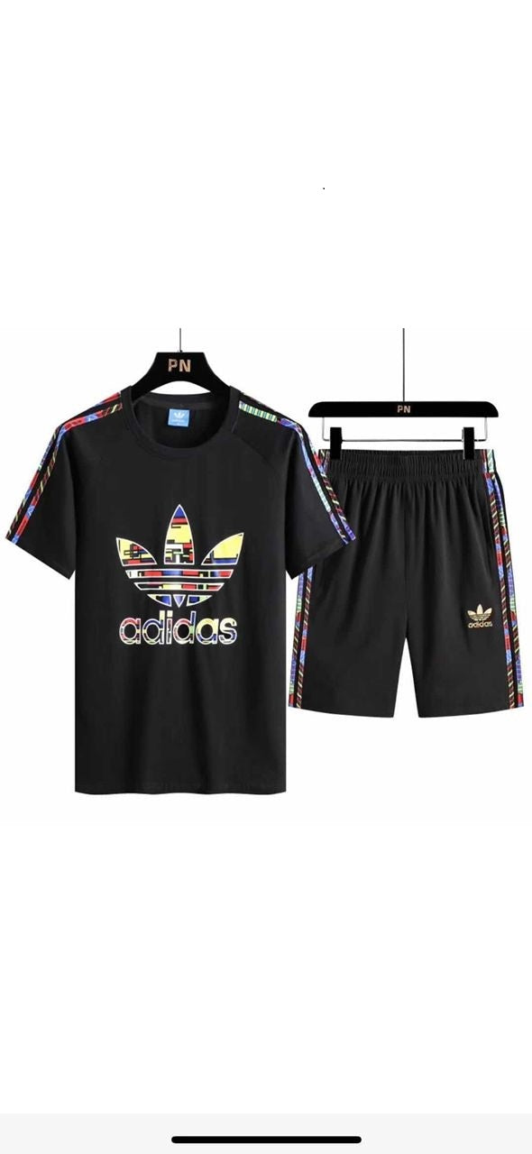 Adidas Summer Outfit Multicolor Logo T-shirt and Short | Black